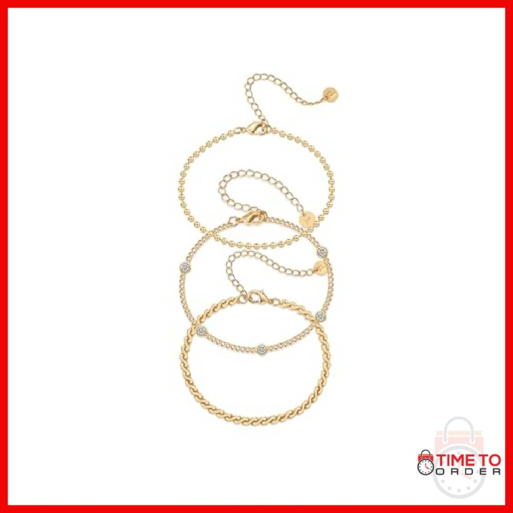 5 Stackable Gold Plated Bracelets Set With Extend… - image 2